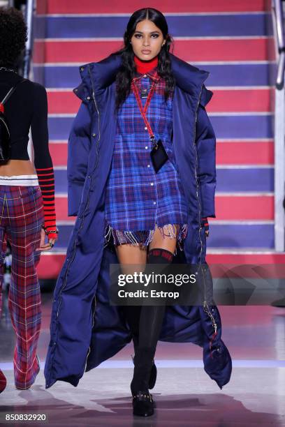 Model walks the runway at the Tommy Hilfiger show during London Fashion Week September 2017 on September 19, 2017 in London, England.