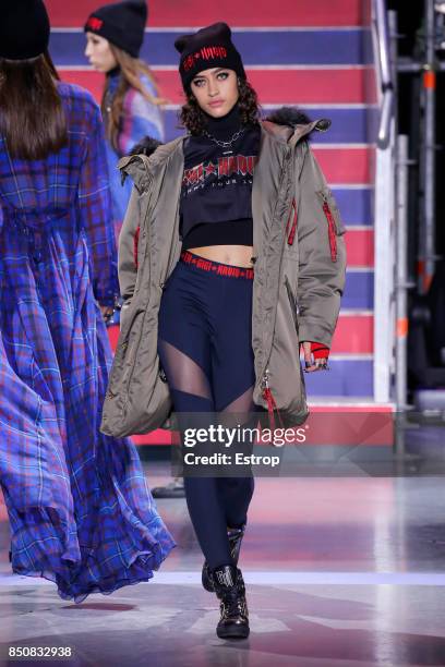 Model walks the runway at the Tommy Hilfiger show during London Fashion Week September 2017 on September 19, 2017 in London, England.