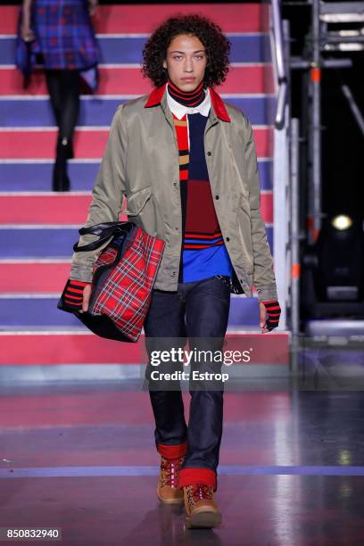 Model walks the runway at the Tommy Hilfiger show during London Fashion Week September 2017 on September 19, 2017 in London, England.