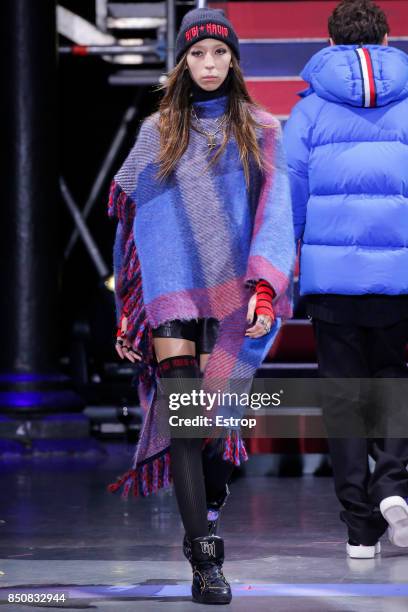 Model walks the runway at the Tommy Hilfiger show during London Fashion Week September 2017 on September 19, 2017 in London, England.