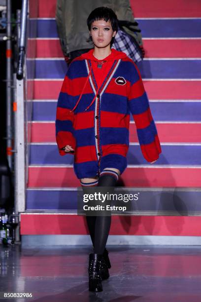 Model walks the runway at the Tommy Hilfiger show during London Fashion Week September 2017 on September 19, 2017 in London, England.