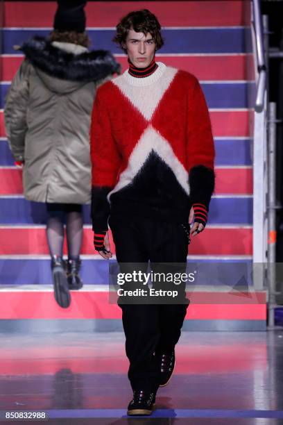 Model walks the runway at the Tommy Hilfiger show during London Fashion Week September 2017 on September 19, 2017 in London, England.