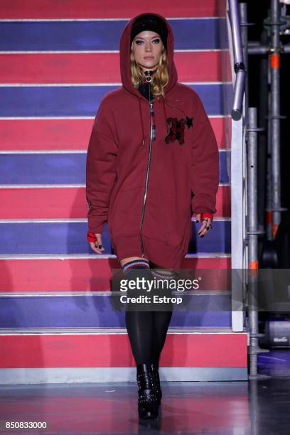 Model walks the runway at the Tommy Hilfiger show during London Fashion Week September 2017 on September 19, 2017 in London, England.
