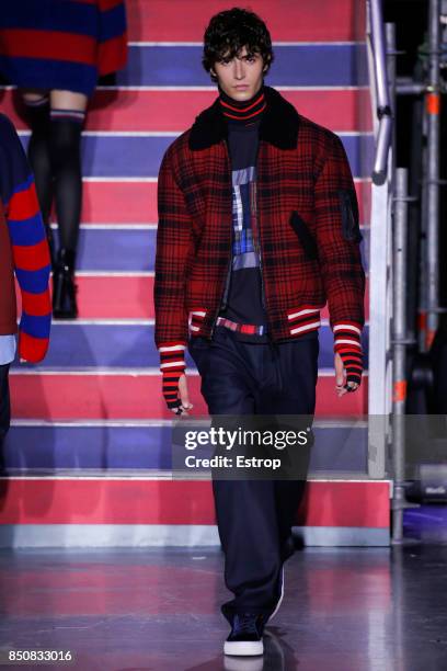 Model walks the runway at the Tommy Hilfiger show during London Fashion Week September 2017 on September 19, 2017 in London, England.