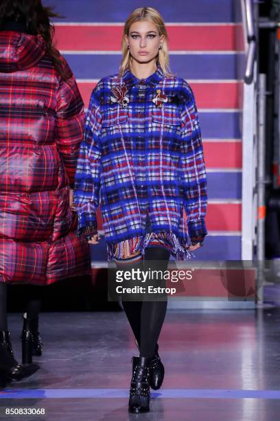 Model walks the runway at the Tommy Hilfiger show during London Fashion Week September 2017 on September 19, 2017 in London, England.