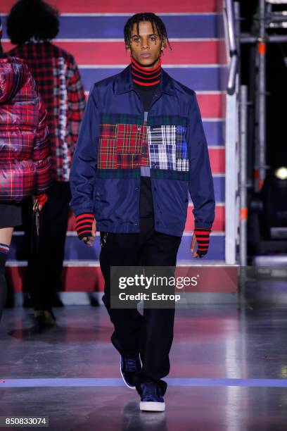 Model walks the runway at the Tommy Hilfiger show during London Fashion Week September 2017 on September 19, 2017 in London, England.