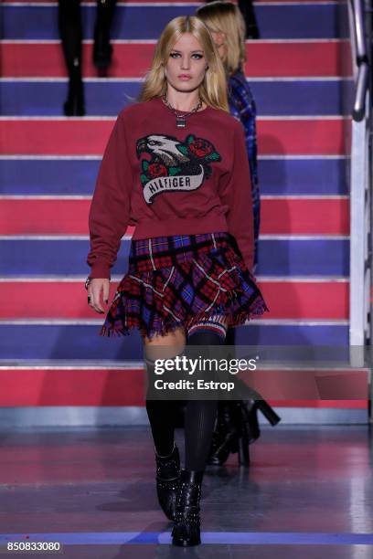 Model walks the runway at the Tommy Hilfiger show during London Fashion Week September 2017 on September 19, 2017 in London, England.