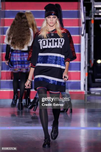 Model walks the runway at the Tommy Hilfiger show during London Fashion Week September 2017 on September 19, 2017 in London, England.