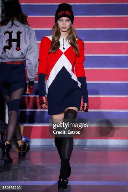 Model walks the runway at the Tommy Hilfiger show during London Fashion Week September 2017 on September 19, 2017 in London, England.