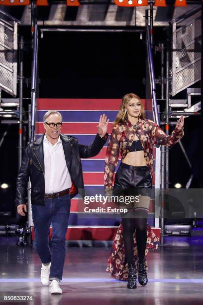 Model walks the runway at the Tommy Hilfiger show during London Fashion Week September 2017 on September 19, 2017 in London, England.