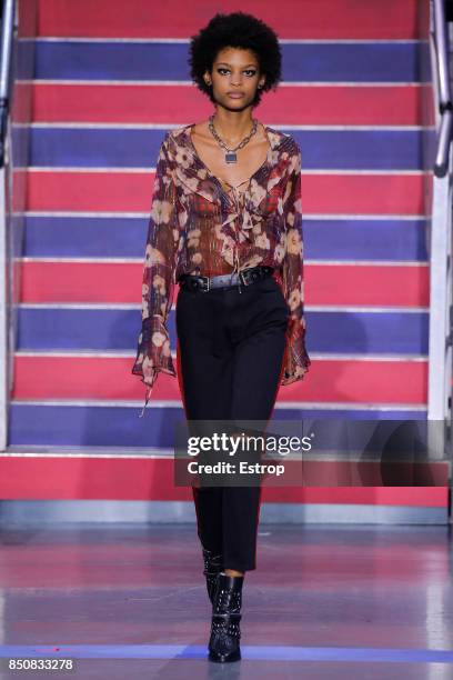 Model walks the runway at the Tommy Hilfiger show during London Fashion Week September 2017 on September 19, 2017 in London, England.