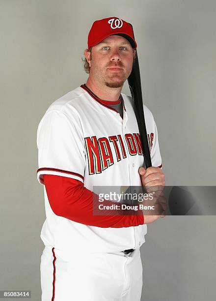 Adam Dunn of the Washington Nationals poses during photo day at Roger Dean Stadium on February 21, 2009 in Viera, Florida.