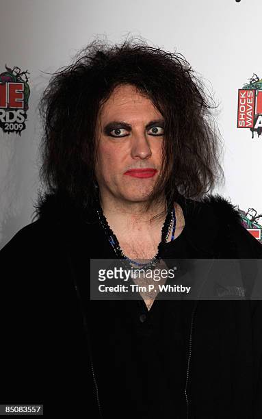 Robert Smith of The Cure arrives to attend the Shockwaves NME Awards 2009 at the o2 Brixton Academy on February 25, 2009 in London, England.