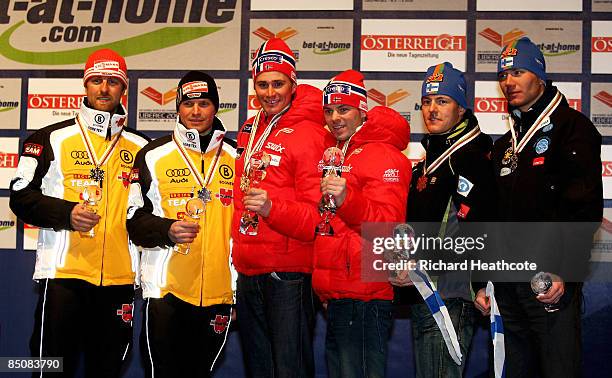 Medallists, Axel Teichmann and Tobias Angerer of Germany, Ola Vigen Hattestad and Johan Kjoelstad of Norway, Sami Jauhojaervi and Ville Nousiainen of...