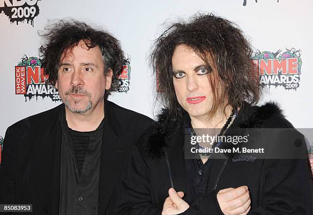 Tim Burton and Robert Smith of The Cure arrive at the Shockwaves NME Awards 2009, at the O2 Brixton Academy on February 25, 2009 in London, England.