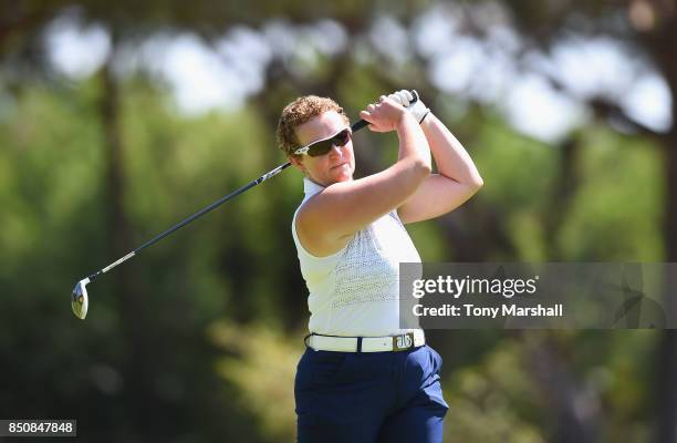 Alison Gray of Ormskirk Golf Club plays her first shot on the 10th tee during The WPGA Lombard Trophy Final - Day One on September 21, 2017 in...