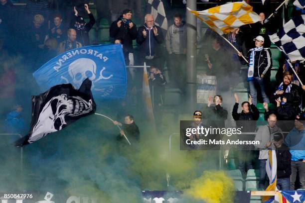 Supporters of GIF Sundsvall during the Allsvenskan match between GIF Sundsvall and AIK at Norrporten Arena on September 21, 2017 in Sundsvall, Sweden.