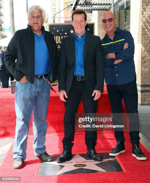 Host Jay Leno, ventriloquist Jeff Dunham and comedian Howie Mandel attend Jeff Dunham being honored with a Star on the Hollywood Walk of Fame on...