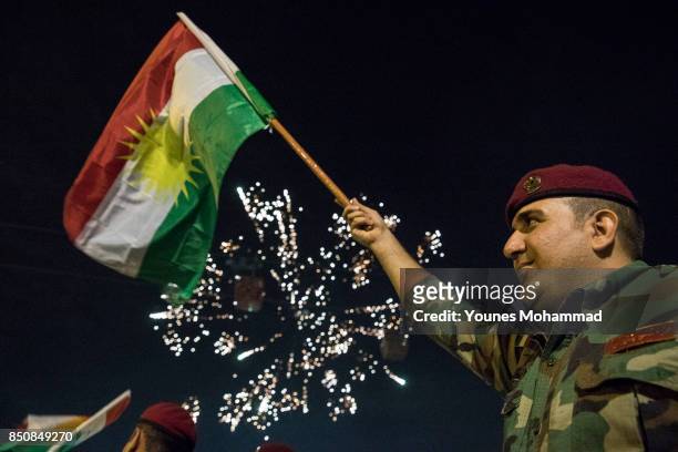 Kurdish people and Peshmargah show their support for the upcoming referendum for independence of Kurdistan in a gathering at Shanadar Referendum...