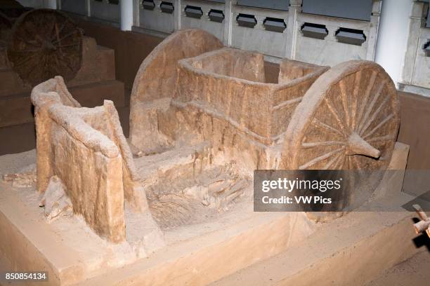 Chariot in chariot pit from the Shang Dynasty, Yin Ruins Museum, Anyang, Henan Province, China.