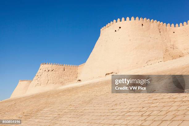 Outer wall of Ichan Kala, near Tosh Darvoza south gate, Khiva, Uzbekistan.