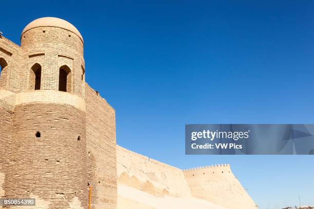 Tosh Darvoza south gate and outer wall of Ichan Kala, Khiva, Uzbekistan.