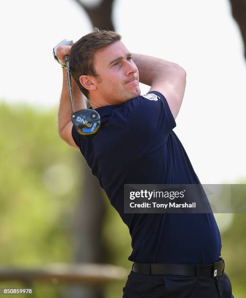 Ross Parker of PGA plays his first shot on the 10th tee during The Lombard Trophy Final - Day One on September 21, 2017 in Albufeira, Portugal.