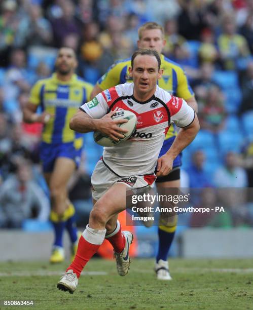 St Helens' Lance Hohaia runs over to score a try during the Super League Magic Weekend at the Etihad Stadium, Manchester.