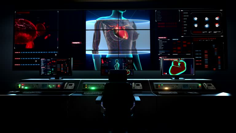 Human Female Roo Human medical care center, main control room, Female body and scanning ...