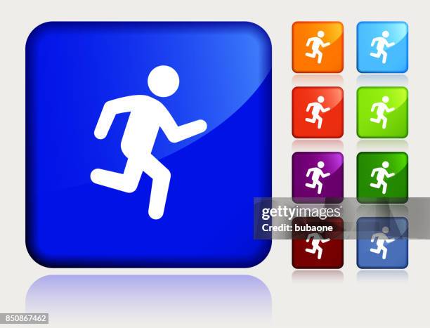 Man Running On Blue Sticker Button High-Res Vector Graphic - Getty Images