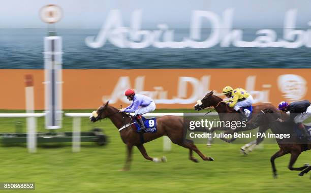 Paddy The Celeb under jockey Shane Foley wins the Irish Daily Mail Handicap during Etihad Airways Irish 1000 Guineas/Tattersalls Gold Cup Day at...