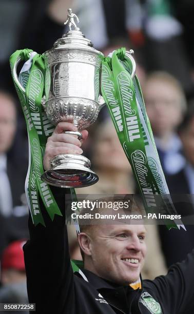 Celtic Manager Neil Lennon lifts the cup after winning the William Hill Scottish Cup Final at Hampden Park, Glasgow.