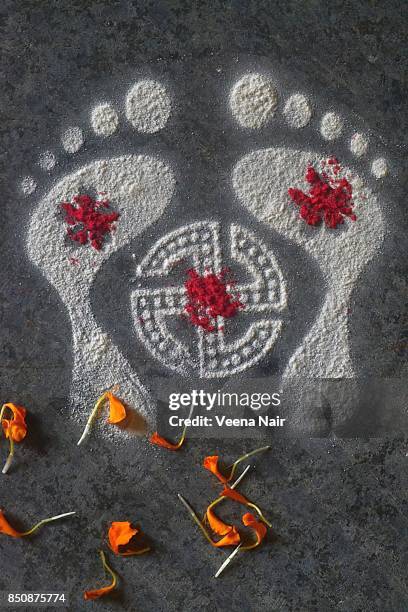 footprints of goddess lakshmi-rangoli-diwali - dandiya stock pictures, royalty-free photos & images