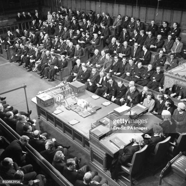 Government front-benchers are seen waiting awaiting the summons to the House of Lords for the State Opening Ceremony. Edward Short, Roy Jenkins,...