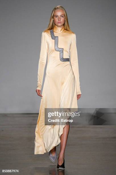 Model walks the runway at the Cristiano Burani show during Milan Fashion Week Spring/Summer 2018 on September 20, 2017 in Milan, Italy.