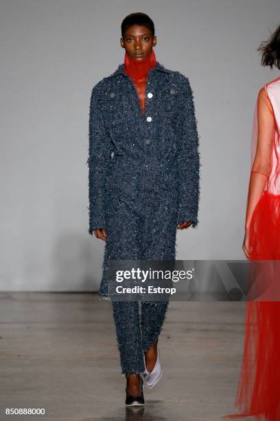 Model walks the runway at the Cristiano Burani show during Milan Fashion Week Spring/Summer 2018 on September 20, 2017 in Milan, Italy.