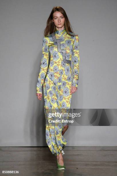 Model walks the runway at the Cristiano Burani show during Milan Fashion Week Spring/Summer 2018 on September 20, 2017 in Milan, Italy.