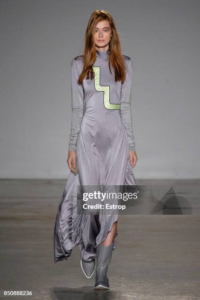 Model walks the runway at the Cristiano Burani show during Milan Fashion Week Spring/Summer 2018 on September 20, 2017 in Milan, Italy.