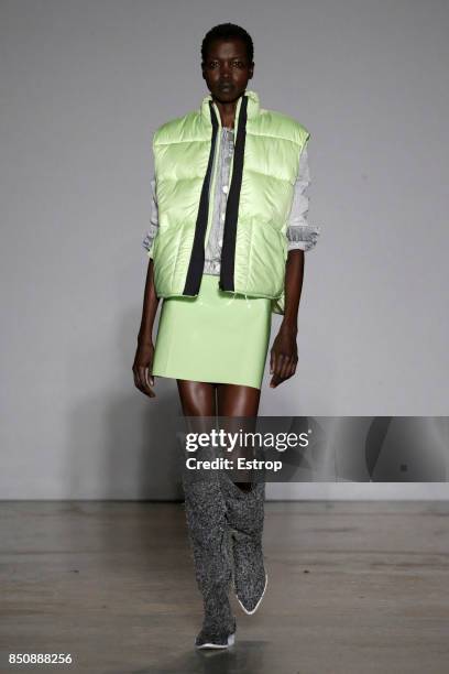 Model walks the runway at the Cristiano Burani show during Milan Fashion Week Spring/Summer 2018 on September 20, 2017 in Milan, Italy.