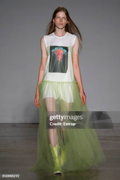 Model walks the runway at the Cristiano Burani show during Milan Fashion Week Spring/Summer 2018 on September 20, 2017 in Milan, Italy.