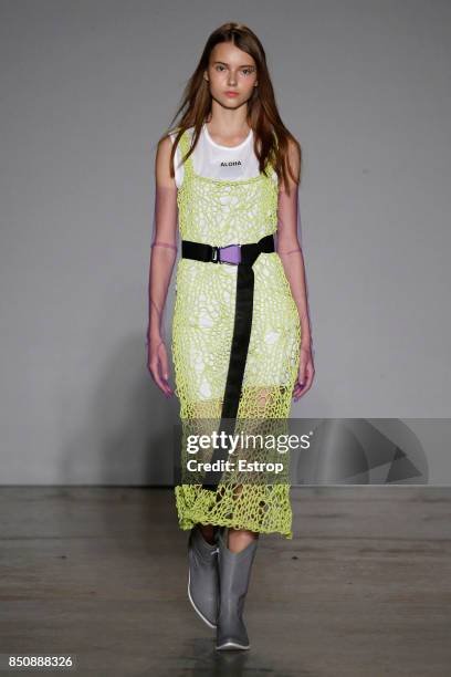 Model walks the runway at the Cristiano Burani show during Milan Fashion Week Spring/Summer 2018 on September 20, 2017 in Milan, Italy.