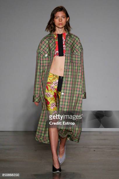 Model walks the runway at the Cristiano Burani show during Milan Fashion Week Spring/Summer 2018 on September 20, 2017 in Milan, Italy.