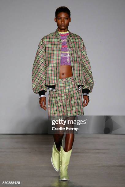 Model walks the runway at the Cristiano Burani show during Milan Fashion Week Spring/Summer 2018 on September 20, 2017 in Milan, Italy.