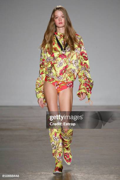 Model walks the runway at the Cristiano Burani show during Milan Fashion Week Spring/Summer 2018 on September 20, 2017 in Milan, Italy.