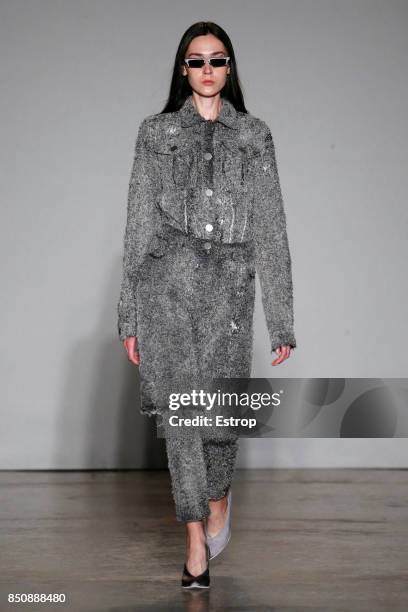 Model walks the runway at the Cristiano Burani show during Milan Fashion Week Spring/Summer 2018 on September 20, 2017 in Milan, Italy.