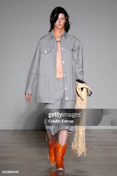 Model walks the runway at the Cristiano Burani show during Milan Fashion Week Spring/Summer 2018 on September 20, 2017 in Milan, Italy.