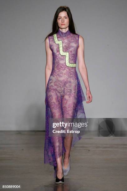 Model walks the runway at the Cristiano Burani show during Milan Fashion Week Spring/Summer 2018 on September 20, 2017 in Milan, Italy.