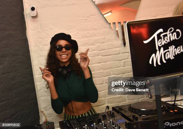 Teisha Matthews DJin at the Starbucks x Skinnydip PSL Season party at 29 Neal Street on September 21, 2017 in London, England.