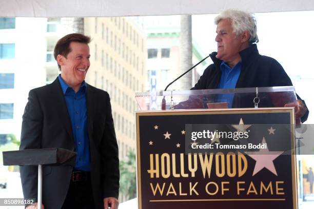 Jeff Dunham and Jay Leno attend a ceremony honoring Jeff Dunham with a Star On The Hollywood Walk Of Fame on September 21, 2017 in Hollywood,...