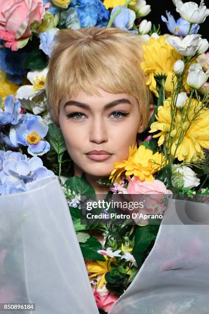 Gigi Hadid walks the runway at the Moschino show during Milan Fashion Week Spring/Summer 2018 on September 21, 2017 in Milan, Italy.